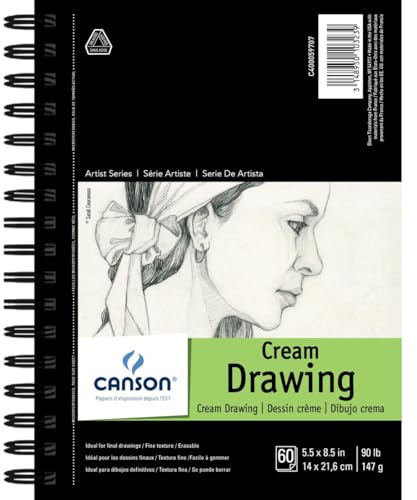 Canson Artist Series Cream Drawing Pad, 5.5 x 8.5, 90 lb. (147gsm), Side Wire, 60 Sheets/Pad