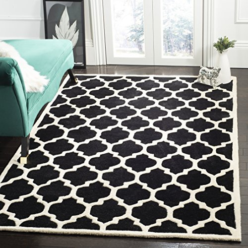 SAFAVIEH Chatham Collection Area Rug - 6' x 9', Black & Ivory, Handmade Geometric Wool, Ideal for High Traffic Areas in Living Room, Bedroom (CHT734K)
