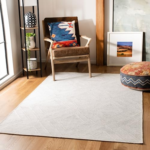 SAFAVIEH Kilim Collection Accent Rug - 4' x 6', Ivory & Ivory, Handmade Moroccan Viscose, Ideal for High Traffic Areas in Entryway, Living Room, Bedroom (KLM516B)