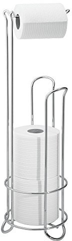 iDesign porte papier toilette avec espace pour rouleaux d'avance, distributeur papier toilette compact en métal, dérouleur papier WC sur pied pour 4 rouleaux, argenté