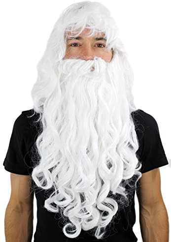 WIG ME UP - PW0187-P60 Perücke & Bart weiß lockig - Weihnachtsmann - Zauberer - Santa Claus Wizard Wig