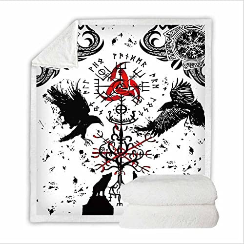 RFFLUX Wikinger Kuscheldecke 150x200cm Warmer Winter Weich Nordisch Mythologie Wikinger Decke Microfaser Sherpa Wohndecke Flauschige Couchdecke für Erwachsene Weihnachten Geschenk Blanket