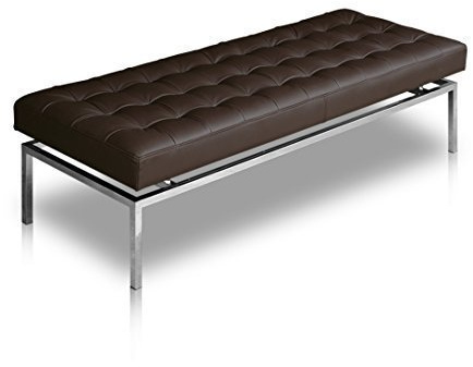 NEUERRAUM Lange Bauhaus Echtleder Sitzbank Lederbank Edelstahl Fuß (Handarbeit!). Abbildung Leder Dunkelbraun. Länge 160 cm, Sitzhöhe 44 cm.