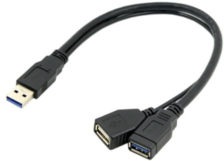 CY - Cable de extensión USB 3.0 macho a doble USB hembra de color negro para disco duro móvil de 2.5 pulgadas
