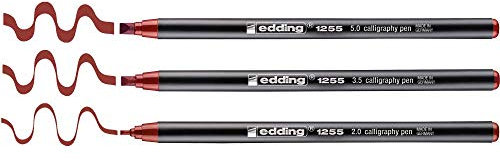 edding 1255 Kalligrafiestift - karmesin - 3 Stifte - Kalligrafiespitze 2 - 5 mm - Fasermaler für Papier, Holz, Terrakotta, Leinwand - für Anfänger, Hand-Lettering, Bullet Journal, Grußkarten, Tagebuch