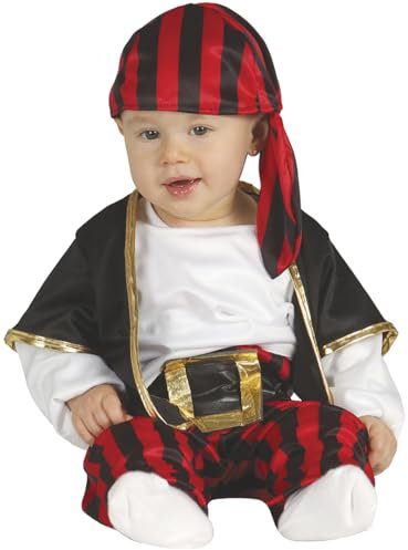 FIESTAS GUIRCA | Costume de Pirate Bébé (12-18 Mois) - T-shirt, Gilet, Ceinture, Pantalon et Foulard - Costumes de Corsaire et Boucanier pour Halloween et Fêtes - Idéal pour Bébés - Noir et Rouge