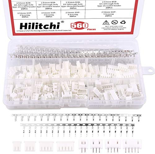 Hilitchi 560Pcs 2.54mm JST-XHP 2/3 / 4/5 Pin housing and Male/Female Pin Head Connector Adapter Plug Set