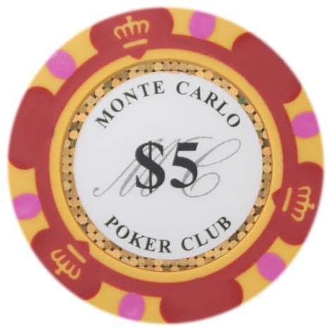 Brybelly Monte Carlo Premium Pokerchip, schwer, 14 g, Tonverbundstoff, 50 Stück ($5 Rot)