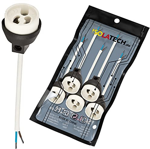 ISOLATECH GU10 Brandschutz Keramik Fassungen VDE RoHS 230-250 Volt 2A max.100W 0,75mm 2 Kabel LED Halogen (hier: 5 Stück)