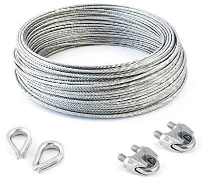 5m DRAHTSEIL SET 3mm 6x7+FC + 2 x SEILKLEMMEN 3mm DIN 741 + 2 x KAUSCHE 3mm verzinkt Stahlseil Forstseil Windenseil Seil Draht Stahl für Drahtseil Seilöse Seil mit Öse Drahtseilklemmen Drahtseil Drahtseilklemme Klemme Anschlagseil