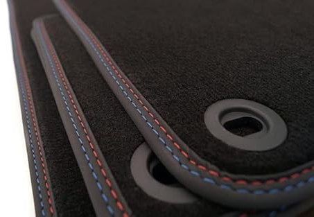 Fußmatten M3 E36 3er Cabrio Premium (Velours) Doppelnaht M-Edition Rot Blau Tuning Automatten 4-teilig