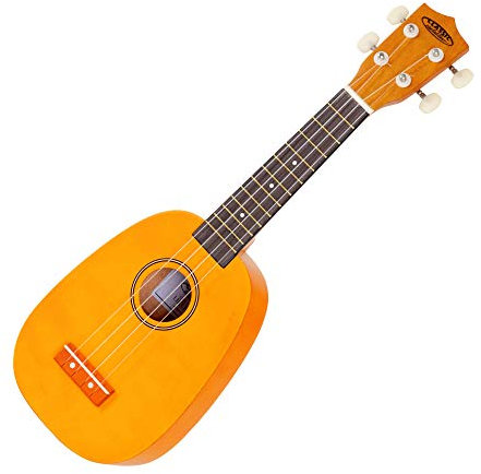 Classic Cantabile US-100P Sopran-Ukulele Pineapple (originelle Optik, 12 Bünde, edle Verarbeitung, leichtgängige Gitarrenmechanik, Hawaii-Feeling) gold-gelb