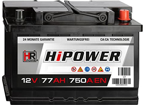 HR HiPower Blei-Säure 77Ah 12V 750A/EN Autobatterie mit bewährter Calcium-Calcium-Technologie (Ca/Ca)