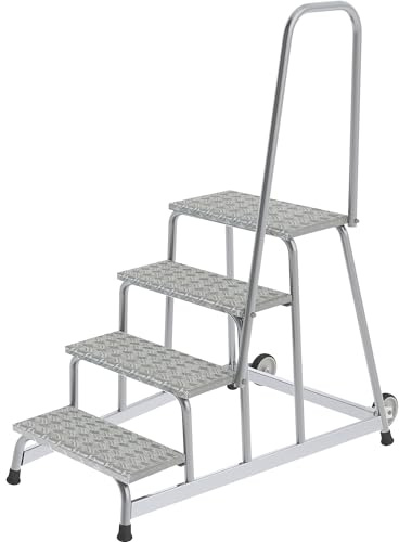 MUNK | Montagetritt | mobil | 2 Bockrollen | Handlauf einseitig | 4 Stufen | BxT 800 x 1130 mm