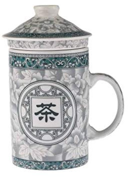 lachineuse - Tisanière Chinoise - Tasse à Infusion en Porcelaine - Avec Infuseur & Couvercle - Coloris Vert & Blanc - Vaisselle Traditionnelle de Chine - Pour Thé, Infusion - Idée Cadeau Asiatique