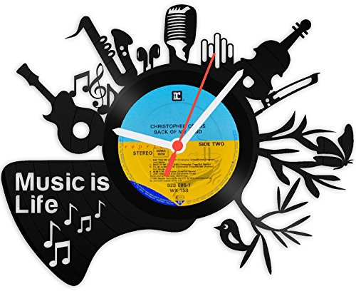 GRAVURZEILE Wanduhr aus Vinyl Schallplattenuhr Music is Life Upcycling Design Uhr Vinyl-Uhr Wand-Deko Vintage-Uhr Wand-Dekoration Retro-Uhr Made in Germany