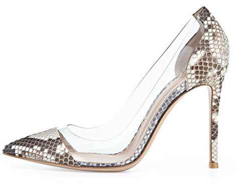 EDEFS -Escarpins Femmes - Aiguille Talon - Transparent Chaussures - A Enfiler PVC Bout fermé - Snake - Taille 42