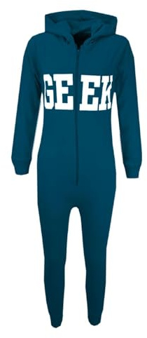 A2Z 4 Kids Girls Boys GEEK Hooded Onesie Jumpsuit Children Hooded - Geek Onesie Turquoise 13.1