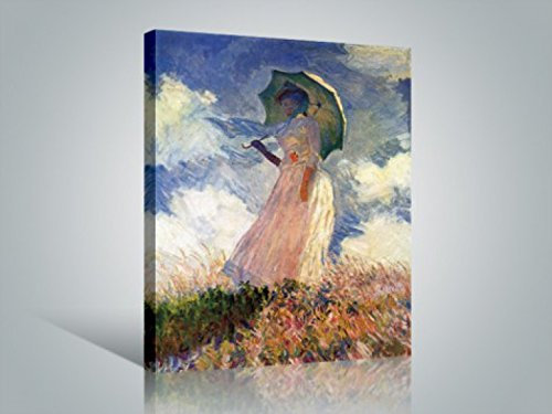 1art1 Claude Monet Poster Frau Mit Sonnenschirm 1886 Bilder Leinwand-Bild Auf Keilrahmen | XXL-Wandbild Poster Kunstdruck Als Leinwandbild 80x60 cm
