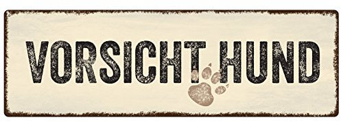 Interluxe METALLSCHILD Shabby Vintage Blechschild VORSICHT HUND Vintage Geschenk Tierisch Shabby