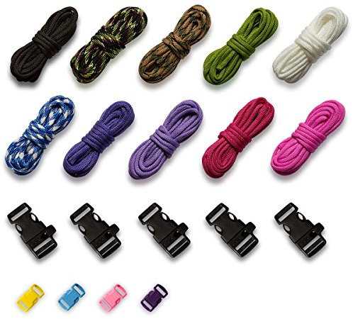 TE-Trend Paracord Set DIY Schlüsselanhänger Hundehalsband Armband Set zu Selber Machen Bushcraft Klickverschluss mit Pfeife 19-teilig