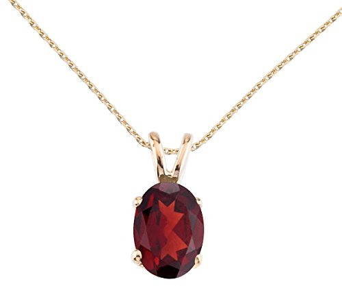 14k Yellow Gold Oval Large 6x8 mm Garnet Pendant with 18 Chain