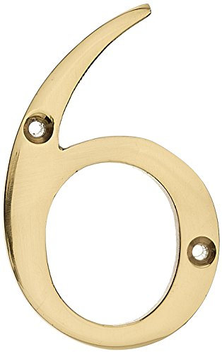 MASIDEF Home System DY22006M Numero Civico 6, Altezza 8 cm, in Ottone Lucido