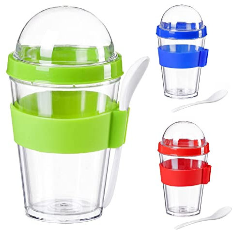 GOODS+GADGETS Müsli-Becher to Go mit Löffel - Auslaufsicherer Joghurt-Becher Müslischale mit dichtem Deckel (Grün)