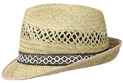 fiebig Erntehelfer Strohhut (Sonnenschutz) für Damen und Herren, Cooler und modischer Sonnenhut im Trilby Look für den Sommer am Strand oder im Urlaub, Größe 60, Farbe Natur