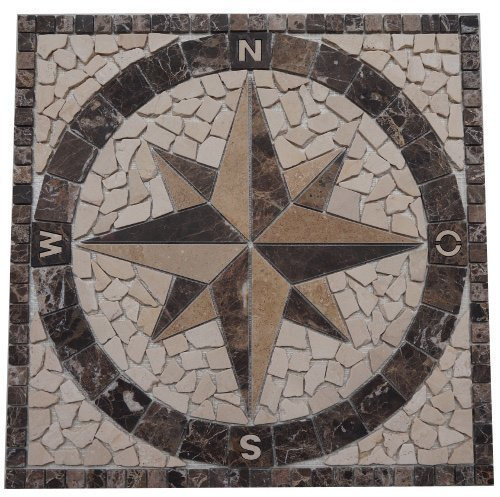 Antikmarmor Rosone 60x60 cm Windrose Mosaik Einleger Fliesen Emperador Dark Marmor 019