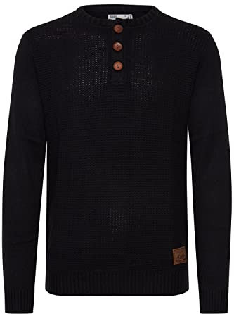 !Solid SDTerrance Herren Strickpullover Feinstrick Pullover mit Grandad Ausschnitt Baumwollmischung Regular fit, Größe:XL, Farbe:Black (9000)