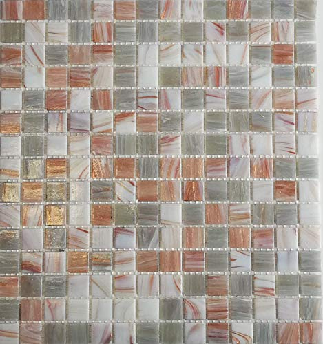 Mosaik Quadrat Goldensilk grau creamhellbeige Glas changierend Effekt italienischer Stil Fliesenspiegel, Mosaikstein Format: 20x20x4 mm, Mattengröße: 327x305 mm, 1 Matte