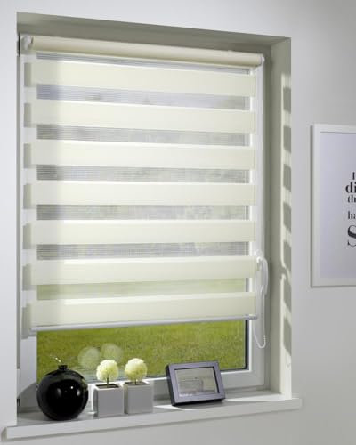 DécoProfi Duo-Doppelrollo ohne Bohren B: 60 cm, L:160 cm lichtgelb I Mit Klemmfix/Klemmträger zur Montage I Doppel Rollo innen für Balkontüren und Fenster