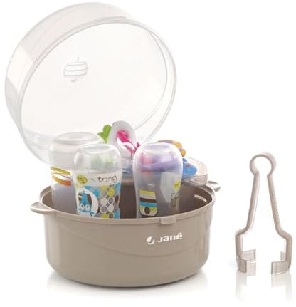 Jané Stérilisateur pour micro-ondes, avec panier pour tétines et petits accessoires, capacité 6 biberons
