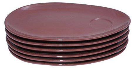 TAMLED Frühstücksteller Porzellan mit Tassenvertiefung 6 Stück im Set (braun)