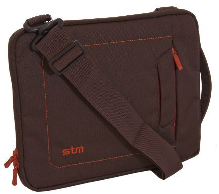STM Tasche für Notebook/Apple iPad (gepolstert, mit Trageriemen), Braun mit farblich abgesetztem Innenfutter