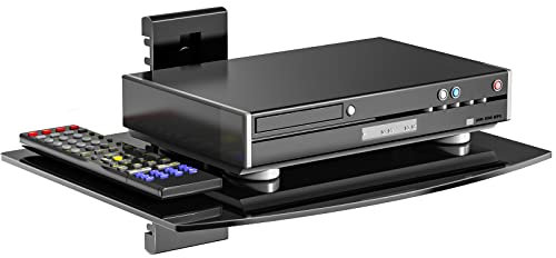 WALI Floating Entertainment Center Shelves, Holds Up to 8 kg, TV Shelf with Strengthened Tempered Glasses for DVD Players, Cable Boxes, Games Consoles, TV Accessories (CS201B), 1 Tier, Black