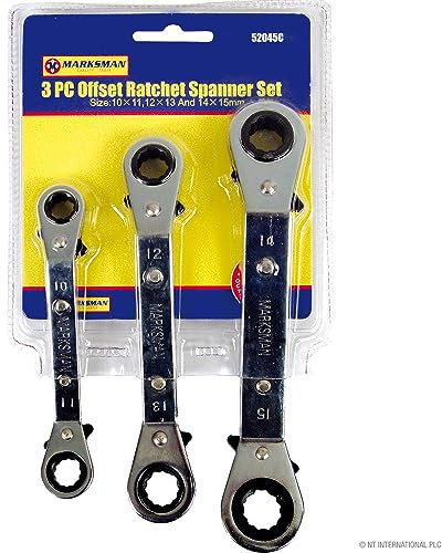 BARGAINS-GALORE HEAVY DUTY 3PC REVERSIBLE OFFSET RATCHET RING SPANNER WRENCH METRIC SET 10-15MM