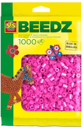 SES Creative 00718 - Iron On Beads, 1000 Neon Pink Beads for Crafting, Fusible Beads Set