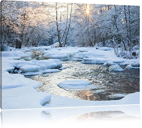 Pixxprint Bach in Winterlandschaft, Größe: 100x70cm, Leinwandbild, fertig gespannt, Wandbild, Dekoration, Kunstdruck, kein Poster