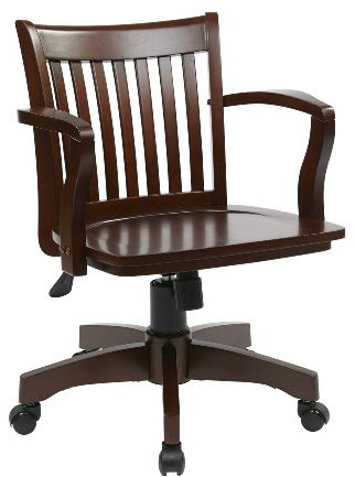 OSP Home Furnishings Deluxe Banker-Schreibtischstuhl aus Holz mit Verstellbarer Höhe, Verriegelungsneigung und robuster Basis, Espresso, mittlere Rückenlehne