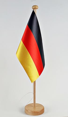 Deutschland Tischflagge 15x25 cm in Profiqualität, mit 42 cm Massivholz - Tischständer