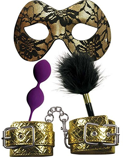 Sexperiments Masquerade Party Bondage Pleasure Kit Bundle with Mask Cuffs Feather Kegal Balls