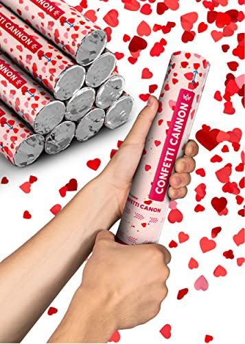 Partyjoker 20 Konfettikanonen mit Herzen - Biologisch abbaubares FSC Konfetti - Einfach & Sicher zu Bedienen - 5-8 Meter Konfettistrahl