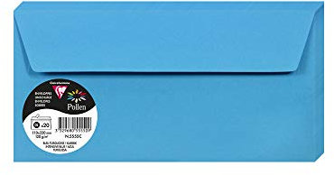 Clairefontaine 5555C - Packung mit 20 Umschläge Pollen, Format DL, 110 x 220 mm, 120g, ideal für Korrespondenz und Einladungen, Karibikblau, 1 Pack