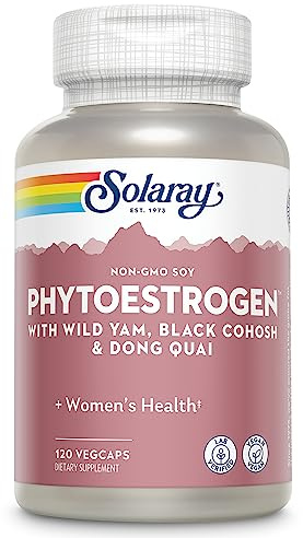 SOLARAY PhytoEstrogen Menopause Supplements - Wild Yam, Black Cohosh, and Dong Quai Estrogen Pills for Women's Health - Vegan, Lab Verified, 60-Day Guarantee (30 Servings, 120 VegCaps)