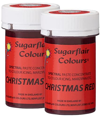 Sugarflair Spectral Christmas Red Food Colouring Paste, Highly Concentrated for Use with Sugar Pastes, Buttercream, Royal Icing or Cake Mix, Vibrant Colour Dye - 25g (Pack of 2)