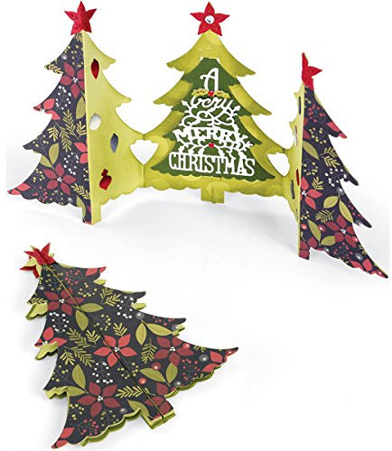 Sizzix 660665, Christmas Tree Fold-A by, 6 Pack, Multi Color, One Size Karte Weihnachtsbaum zum Falten von Jen Long Thinlits Stanzen Set, 6 in Packung, Stahl, Mehrfarbig, 26.1 x 17 x 0.5 cm