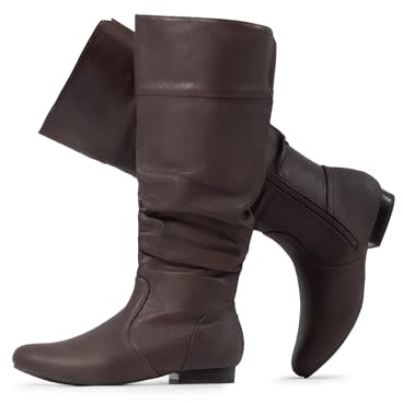 DREAM PAIRS Women's Knee High Boots and Pull On Fall Weather Boots, Ladies' Fashion and Comfortable Walking Boots, Zippers Boots, and Flats,Size 7.5,Wide/Calf/Brown,BLVD-W