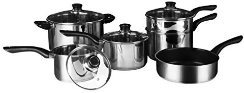 Premier Housewares Pan Set, Pots and Pans Set, Saucepan Set, Non-Stick Frying Pan, 6 Piece, Stainless Steel Cookware Set, Silver, 28 x 52 x 23 cm, (0408200)
